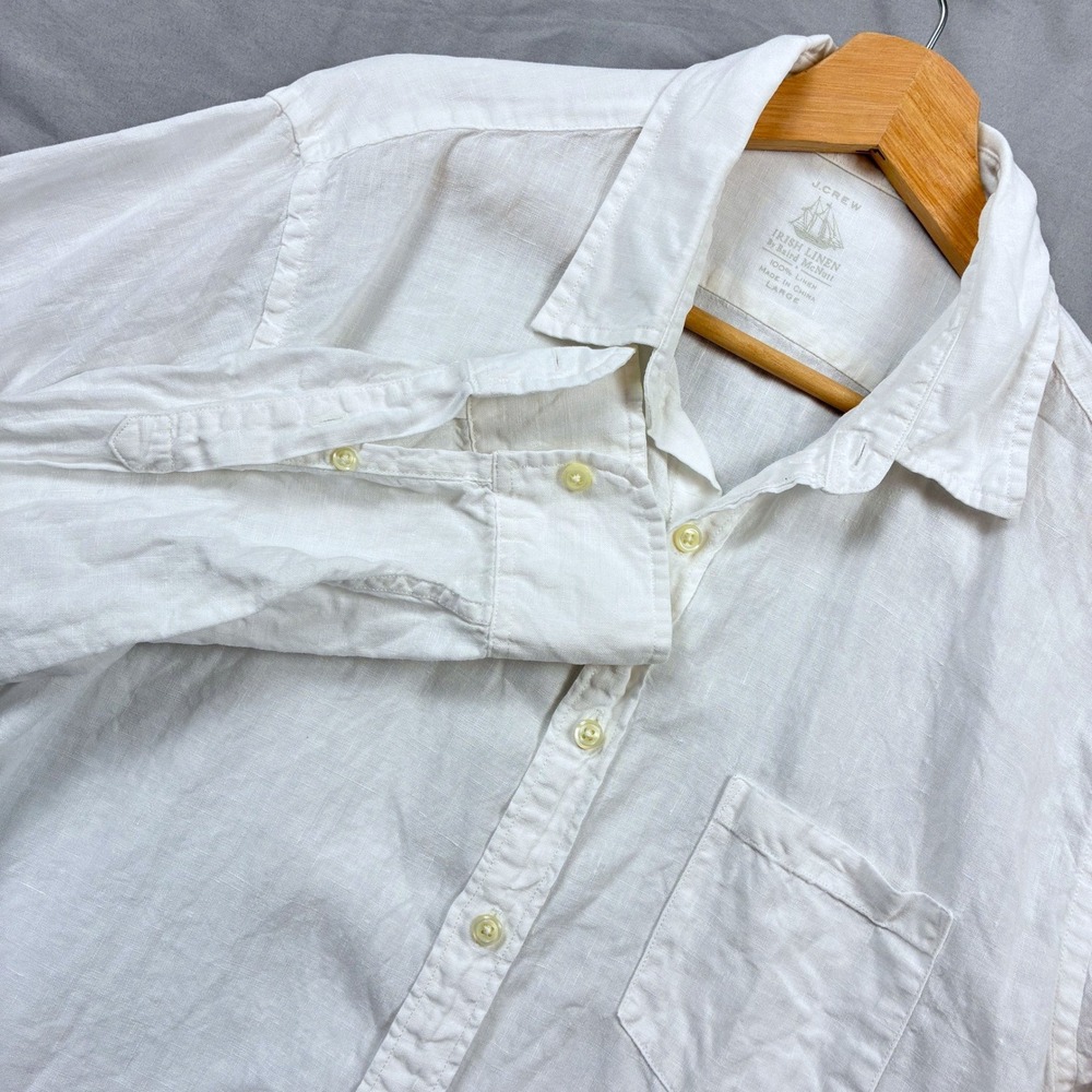 J.Crew Irish Linen Shirt Baird McNutt Large White Casual Resortwear Beach